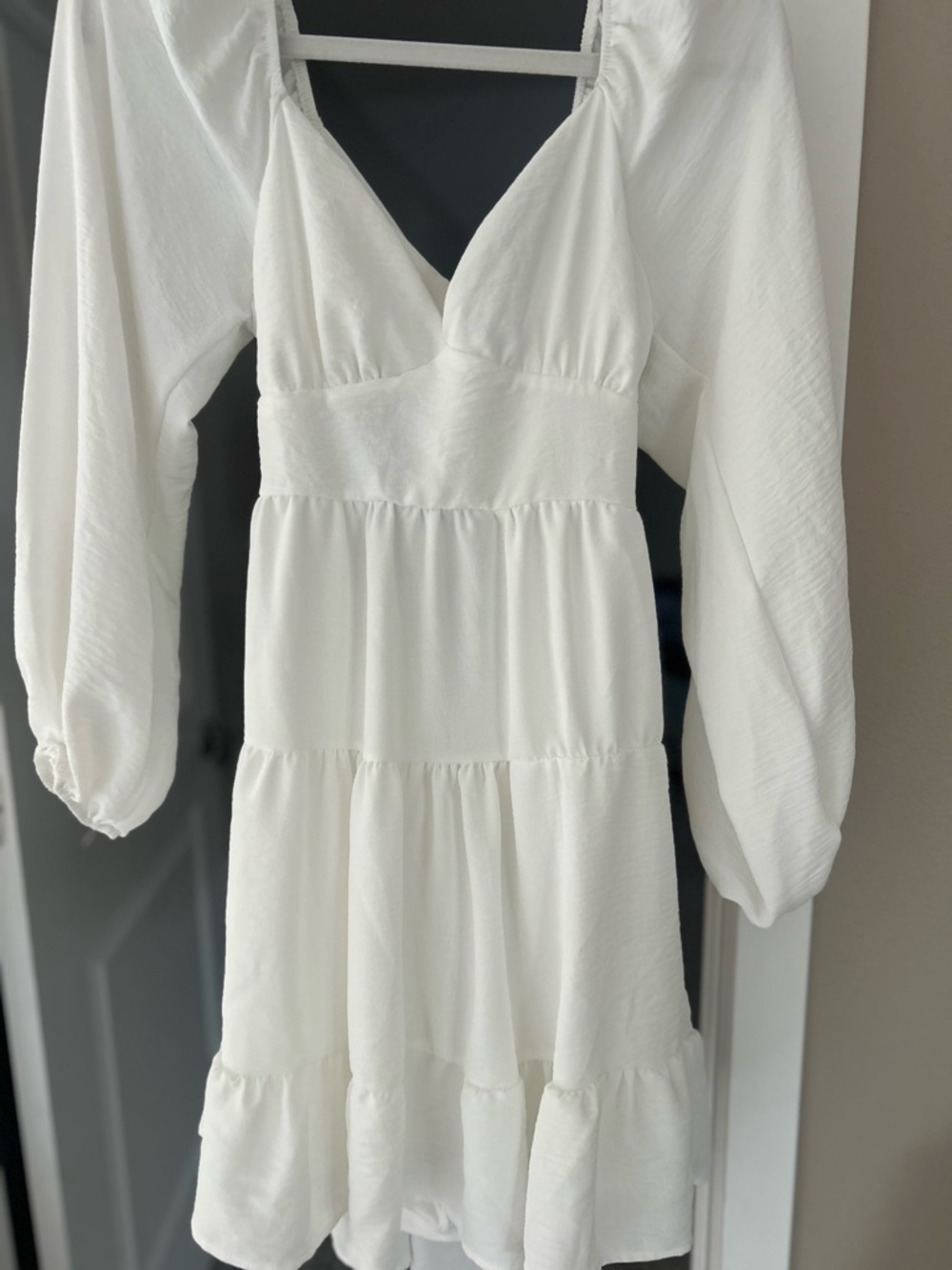Altar'd State White Tiered V-Neck Long Sleeve Mini Dress
